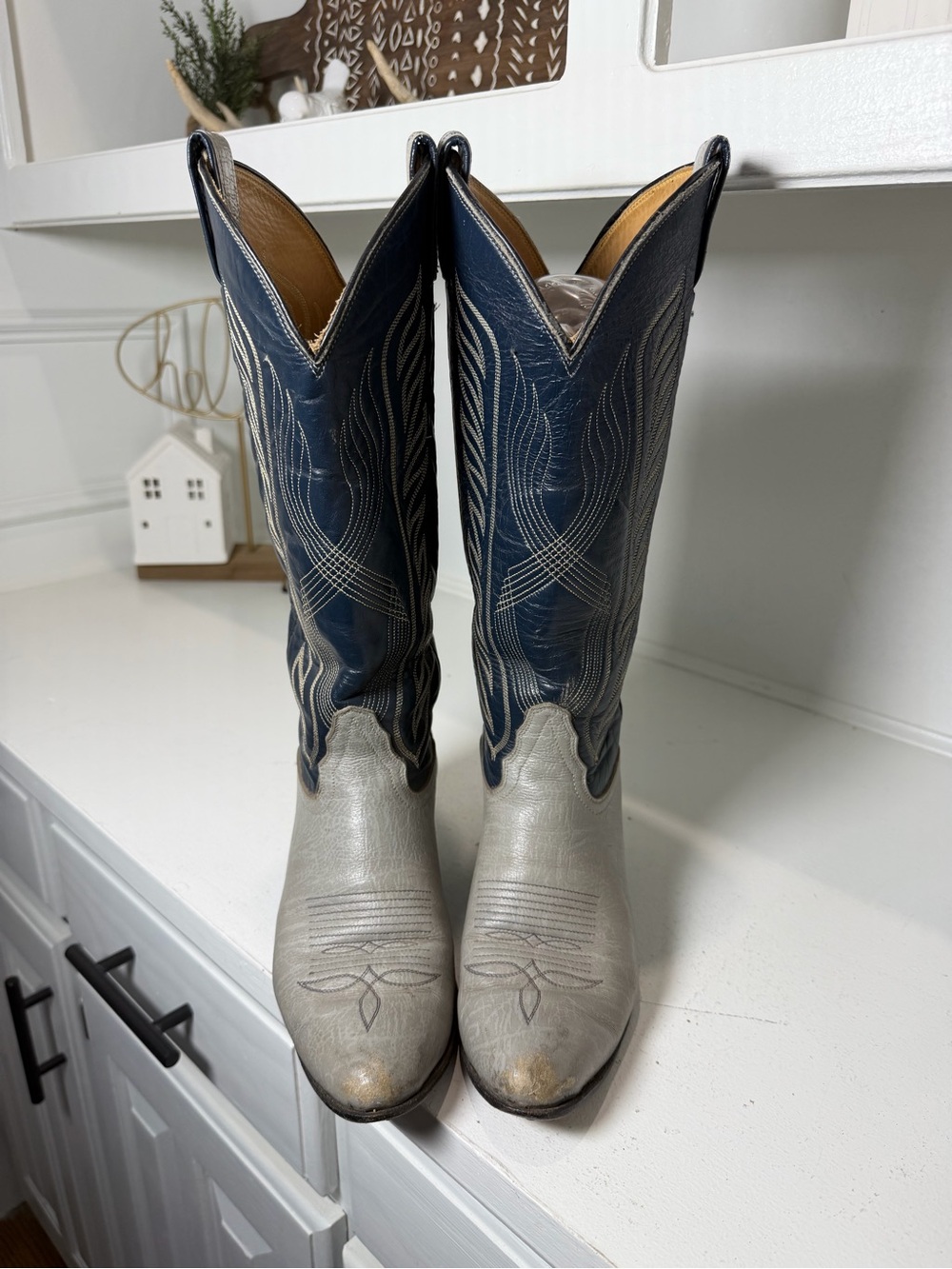 Vintage Tony Lama Gold Label Women’s 6C Gray Blue Leather Cowboy Boots USA - Picture 2 of 8